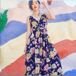 Modcloth Floral Maxi Dress - Blue and Yellow